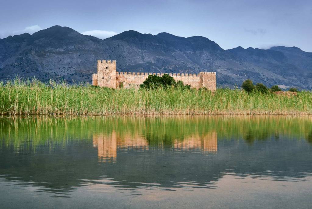 The calm waters of Frangokastello Beach, opposite the Frangokastello Castle.