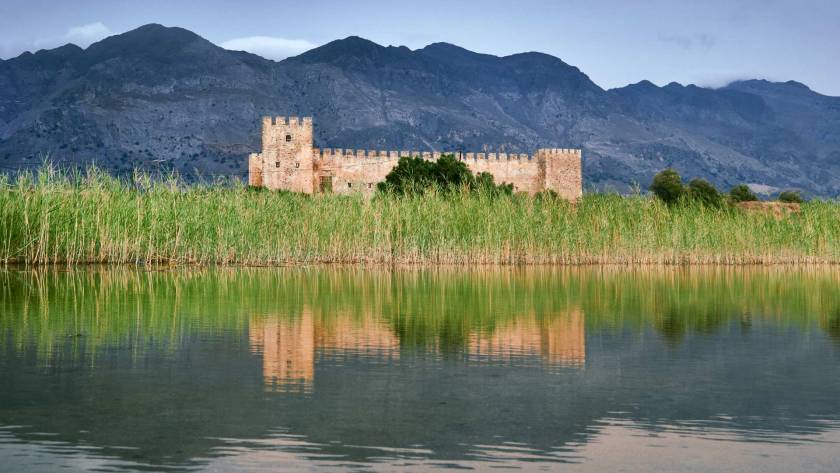 The calm waters of Frangokastello Beach, opposite the Frangokastello Castle.