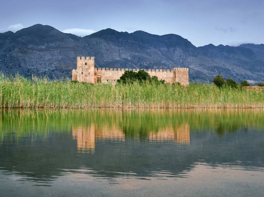 The calm waters of Frangokastello Beach, opposite the Frangokastello Castle.