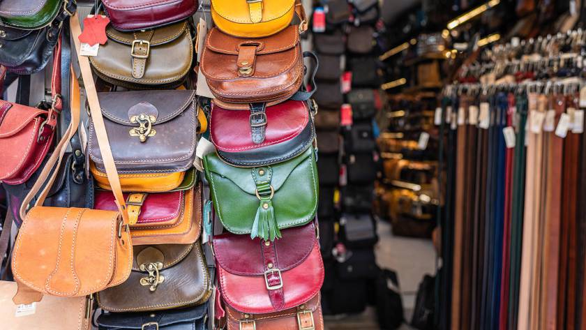Leather bags in Skridlof Street in Chania.