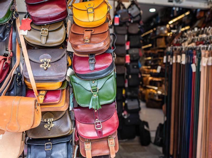 Leather bags in Skridlof Street in Chania.