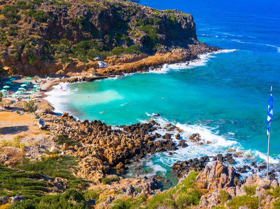 The organized Afrata Beach in Chania.