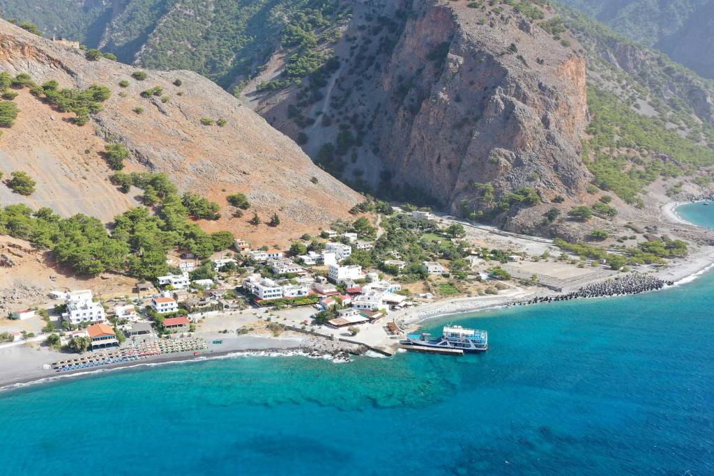 A boat in the small port of Agia Roumeli Village.