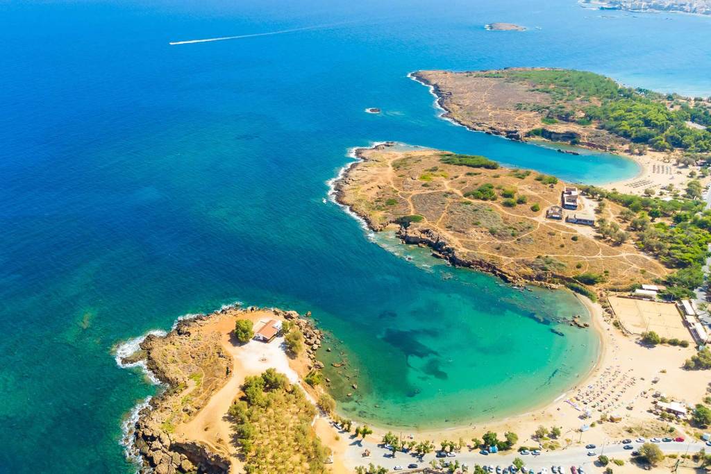 Aerial view of the bays in Agii Apostoli Beach.