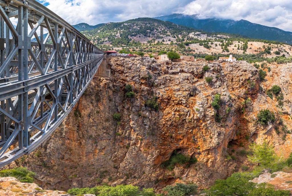 On top of the Aradena Gorge in Chania, there is a metal bridge for bungee jumping.