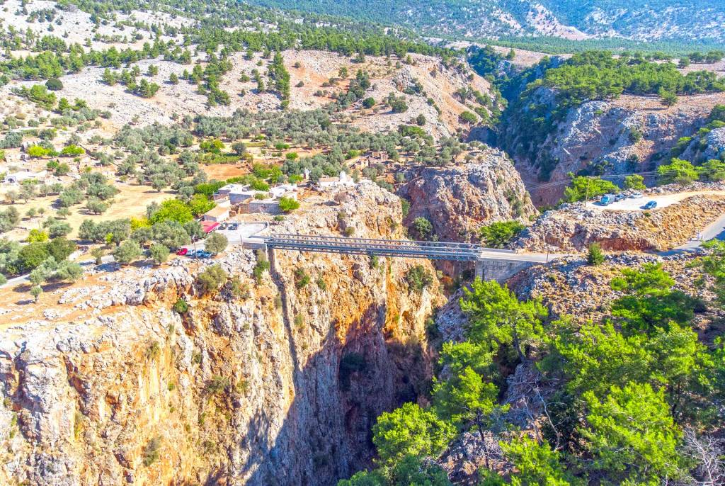Aradena Village, the metal bridge, and Aradena Gorge.