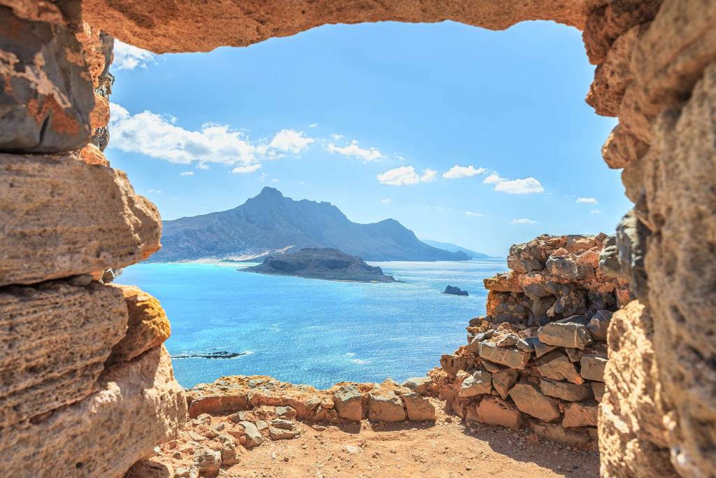 The view of Balos Beach from Gramvousa Fortress.