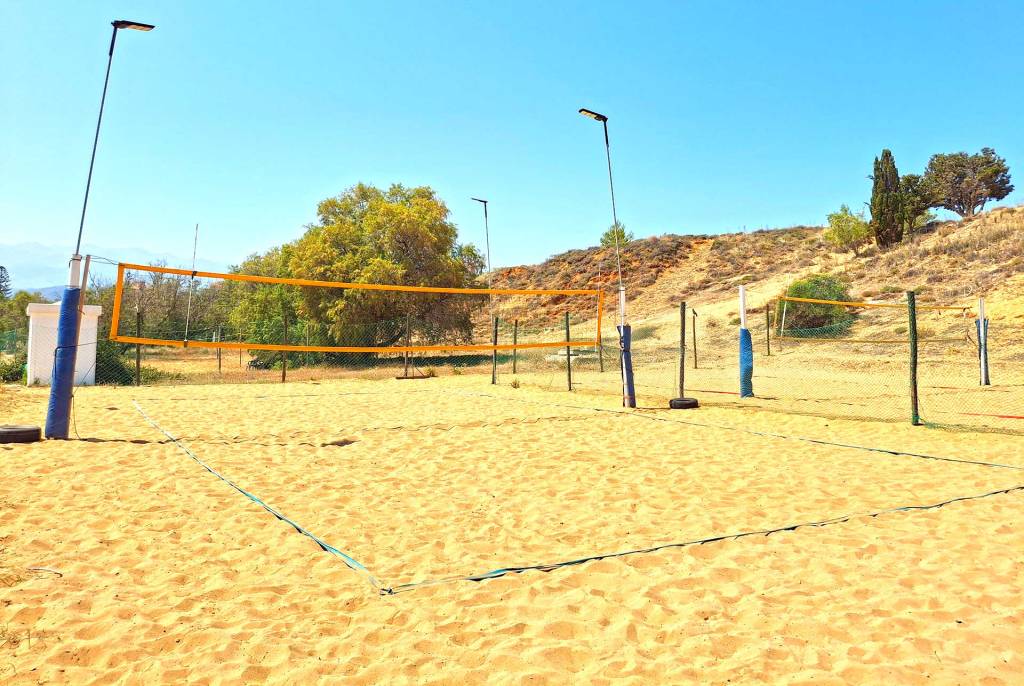 A beach volleyball court in Chrissi Akti Beach of Chania.