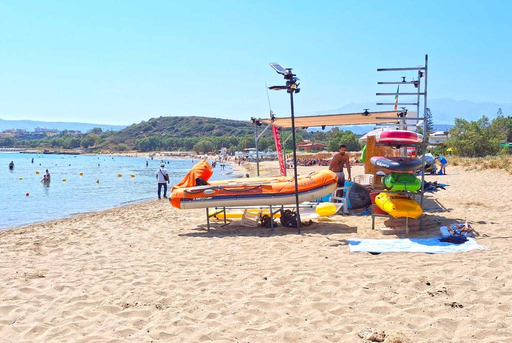 Watersports rentals in the sandy Chrissi Akti Beach of Chania.