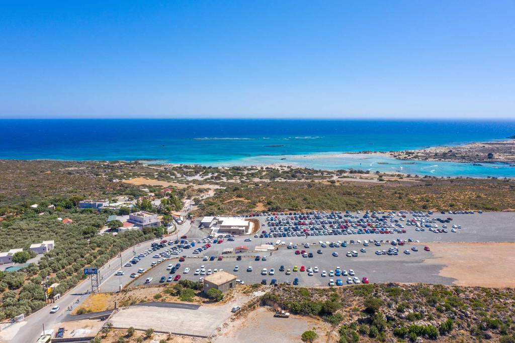 The parking space next to Elafonisi Beach.
