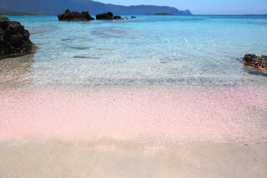 The pink sand on the coast of Elafonisi Beach.