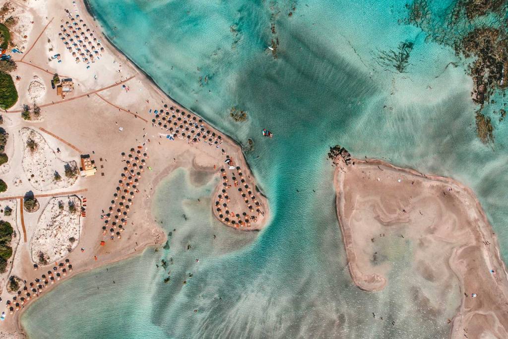 Aerial view of the awarded Elafonisi Beach in Chania.