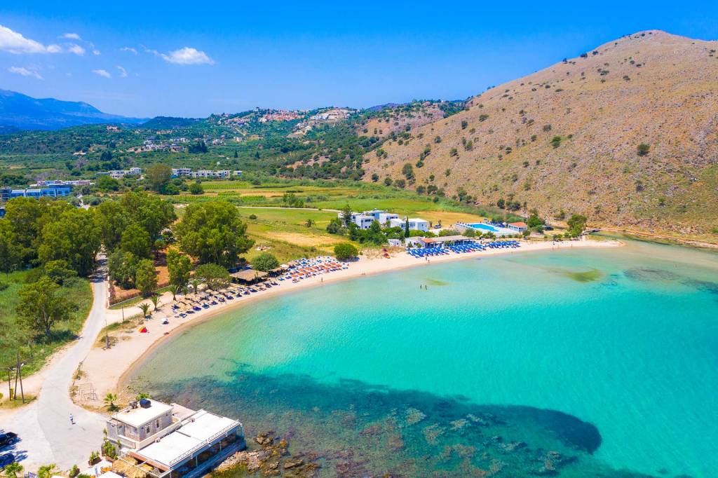 The turquoise waters of Georgioupolis Beach.