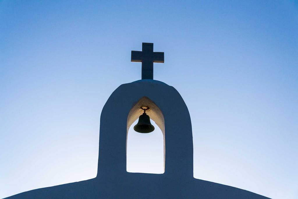 A Greek Orthodox bell tower in Georgioupolis.