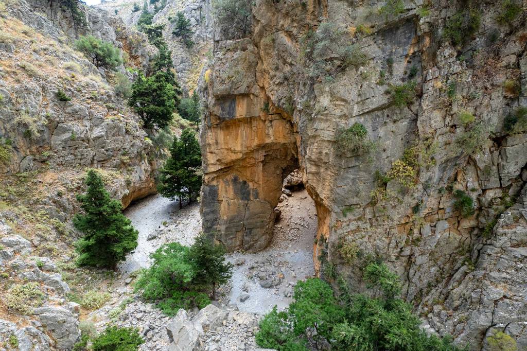 Impressive rocks and beautiful trees in Imbros Gorge.