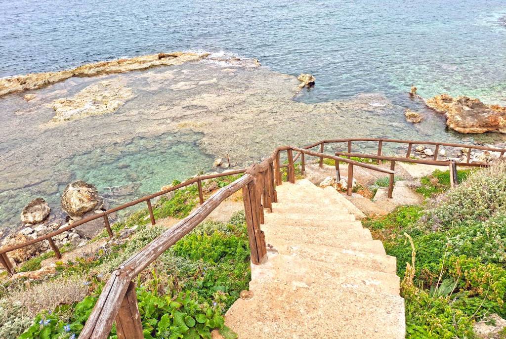 Stairs lead to Kouloura Beach in Halepa.