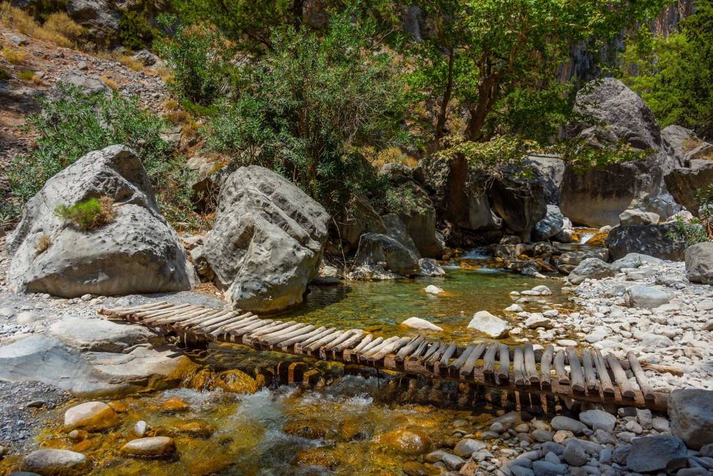 Waters and pathway in Samaria Gorge (Chania).