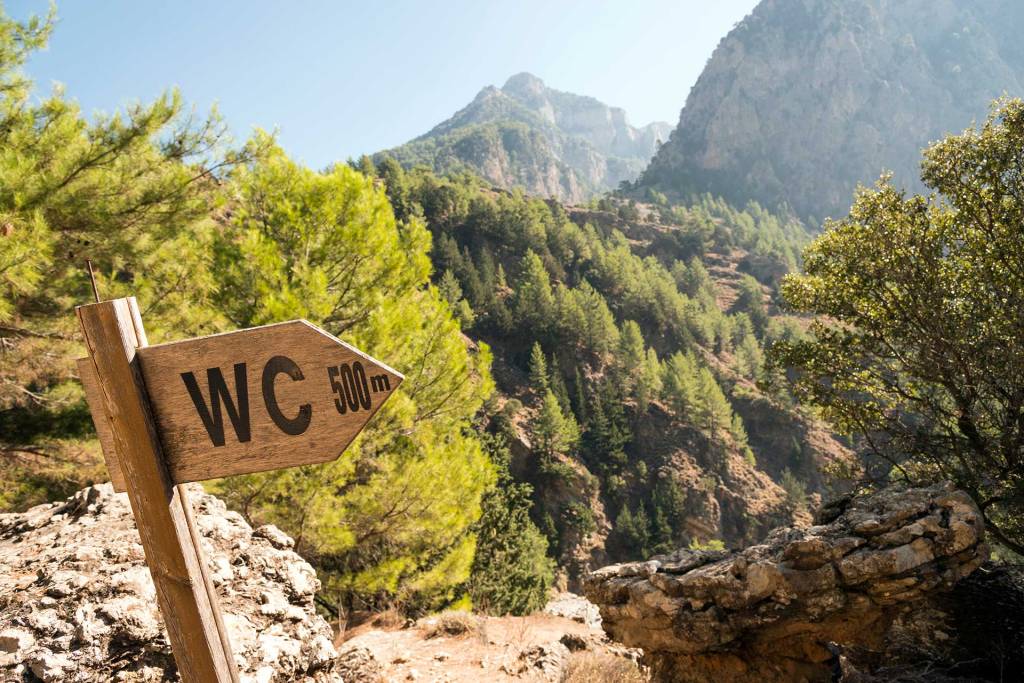 A WC sign inside Samaria Gorge.
