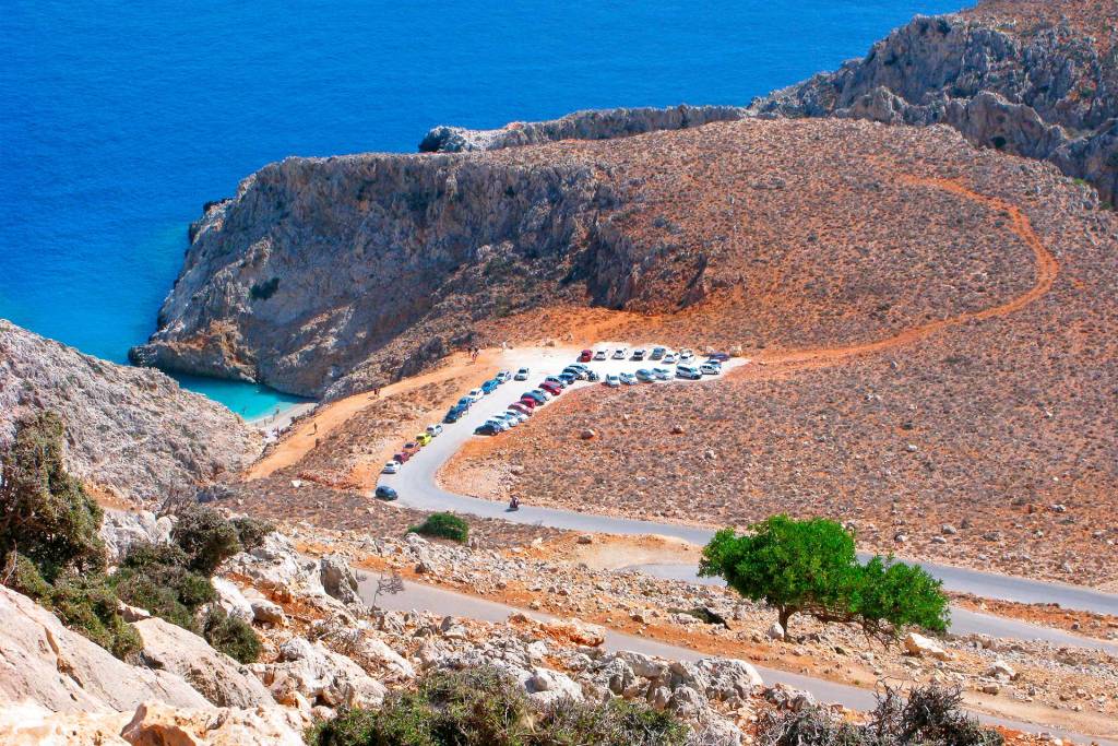 The parking area above Seitan Limania Beach.