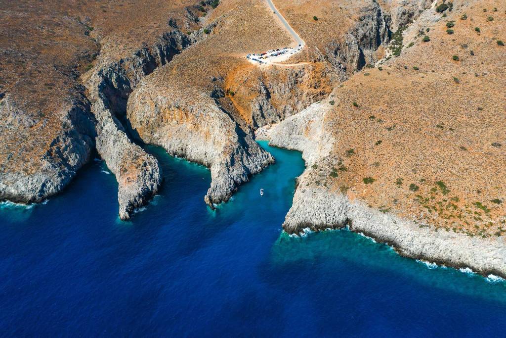 Aerial view of Seitan Limania Beach in Chania.
