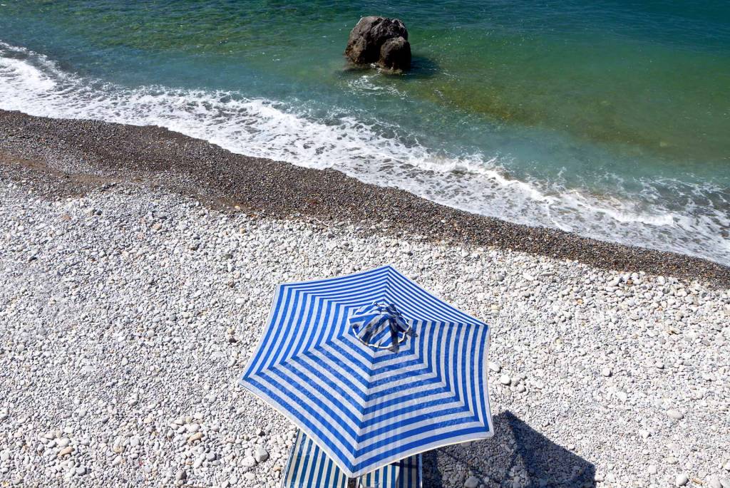 An umbrella in Vrissi Beach, also known as Chora Sfakion Beach.