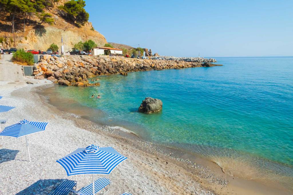 Umbrellas in Vrissi (Chora Sfakion) Beach.