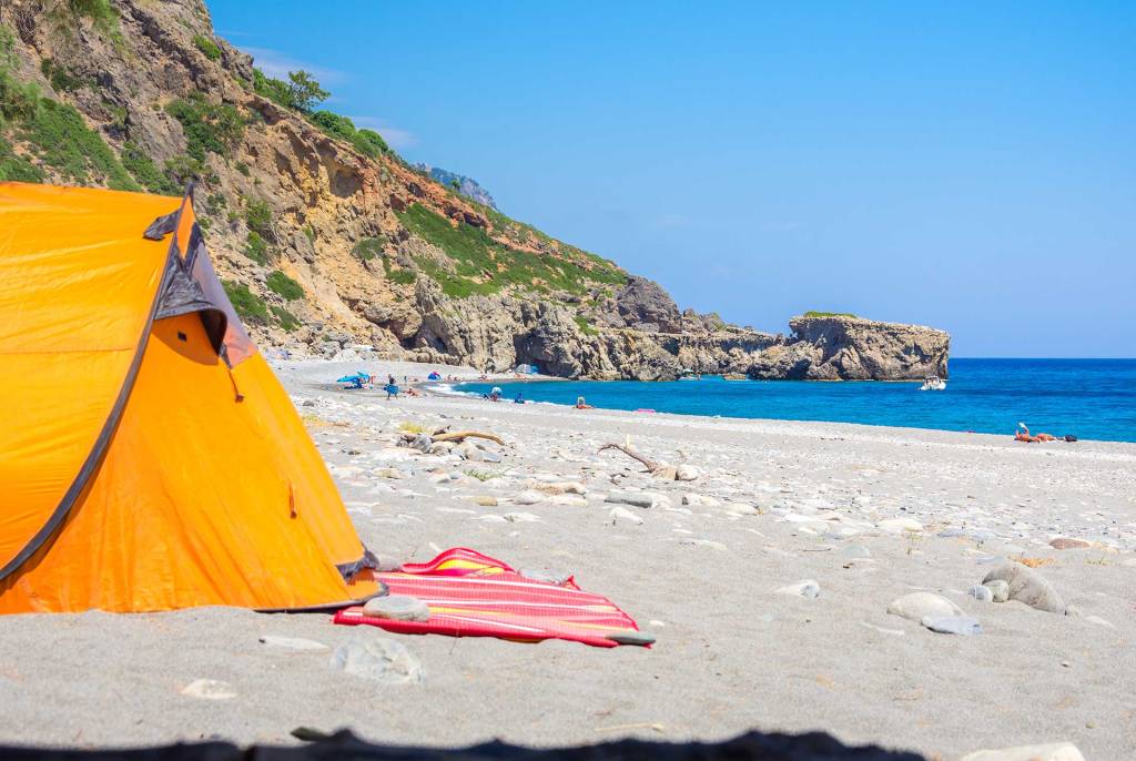 A camp tent in Sougia Beach.