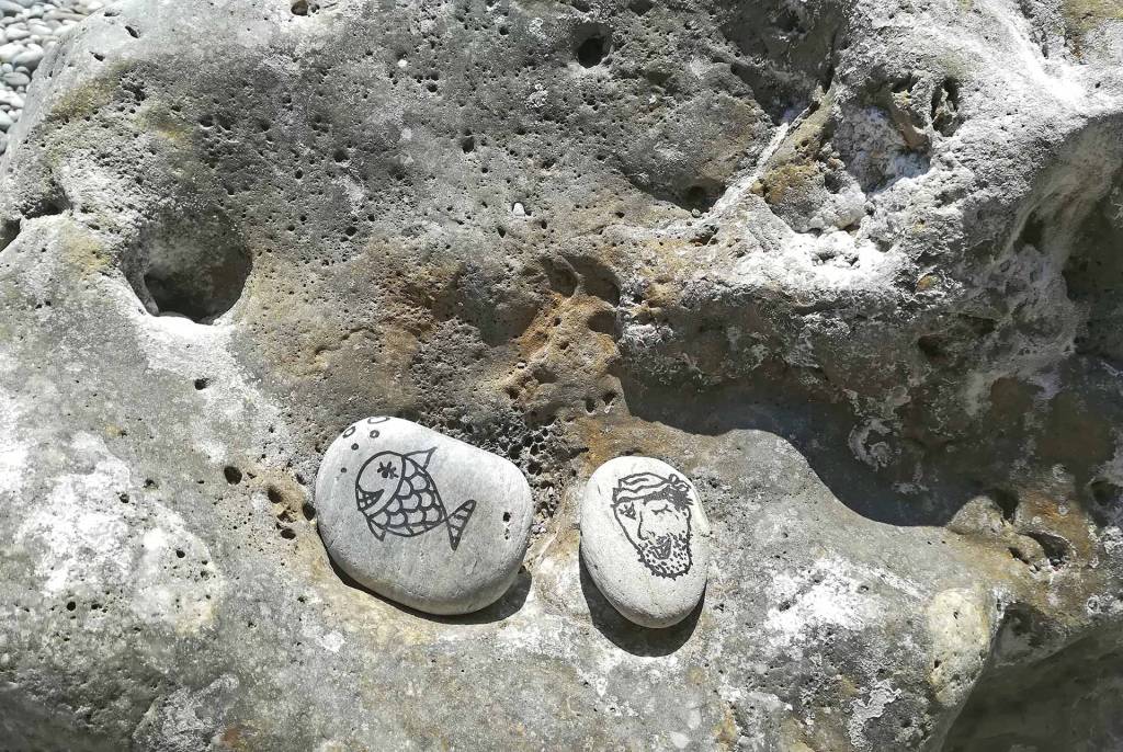 Paintings on two rocks in Sougia Beach.