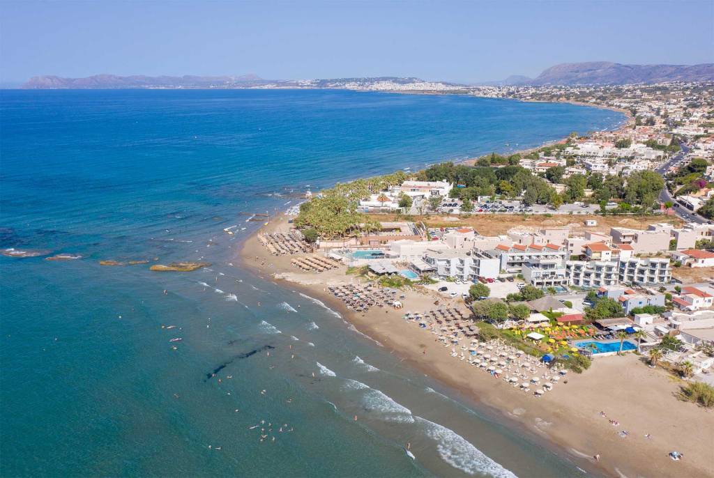 The coast of Agia Marina Beach in Chania offers amazing beach bars and hotels.