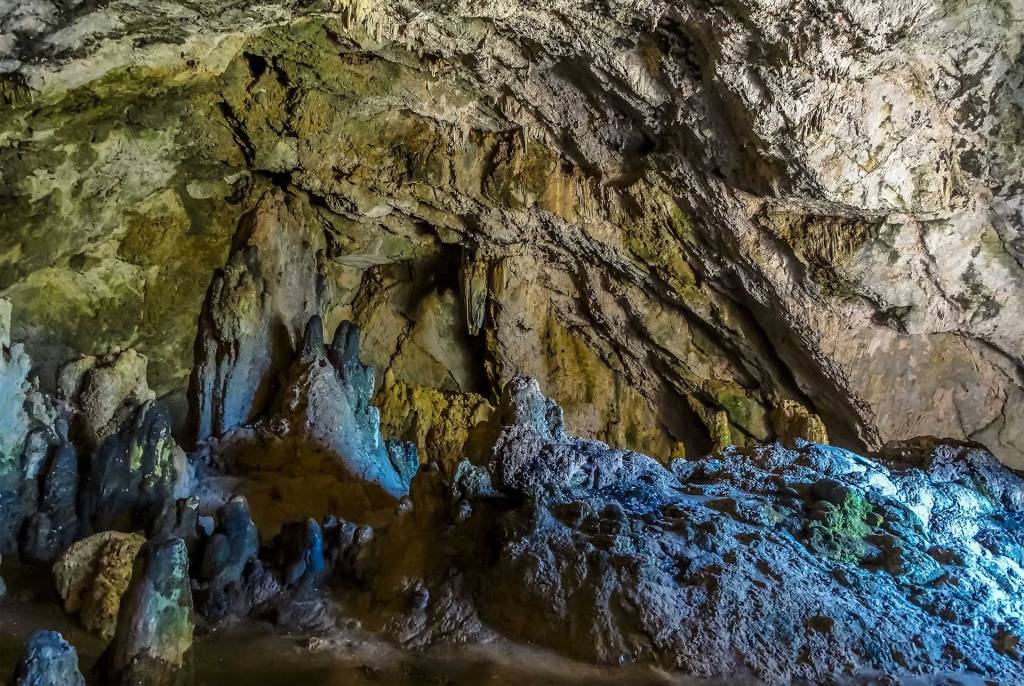 Rocky formations inside Agia Sophia Cave in Chania.
