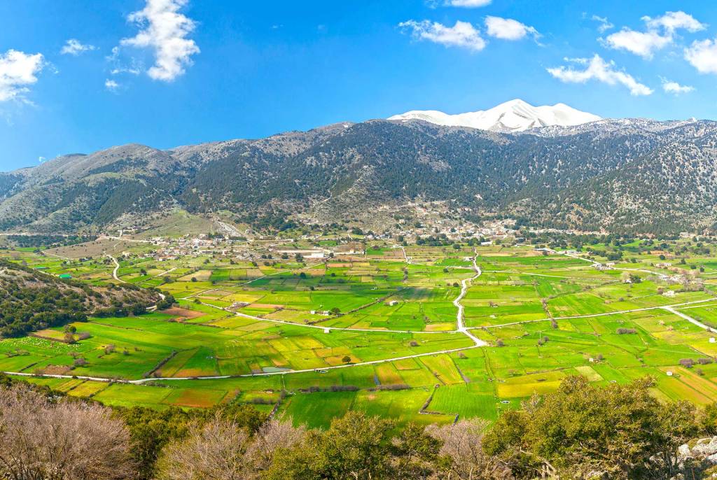 Snow mountains above Askifou Plateau in Chania.