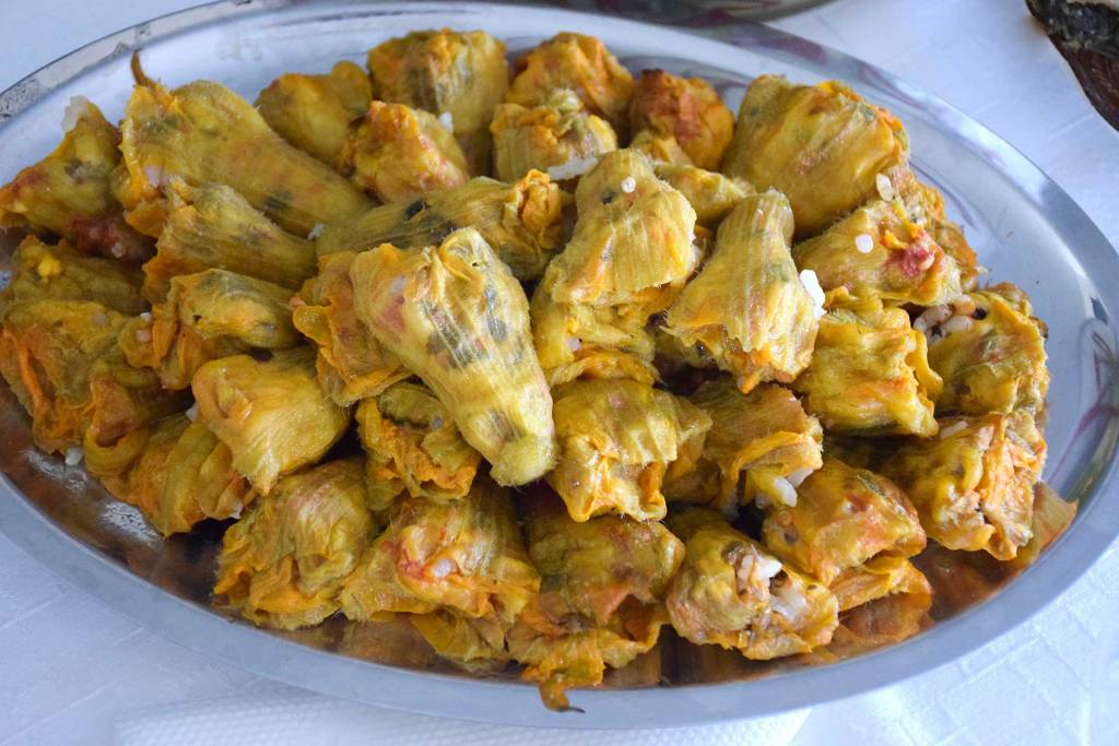 A plate with Cretan zucchini blossoms.