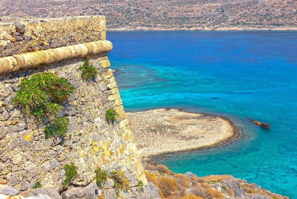 View of Gramvousa's Shipwreck and the beach from the fortress.