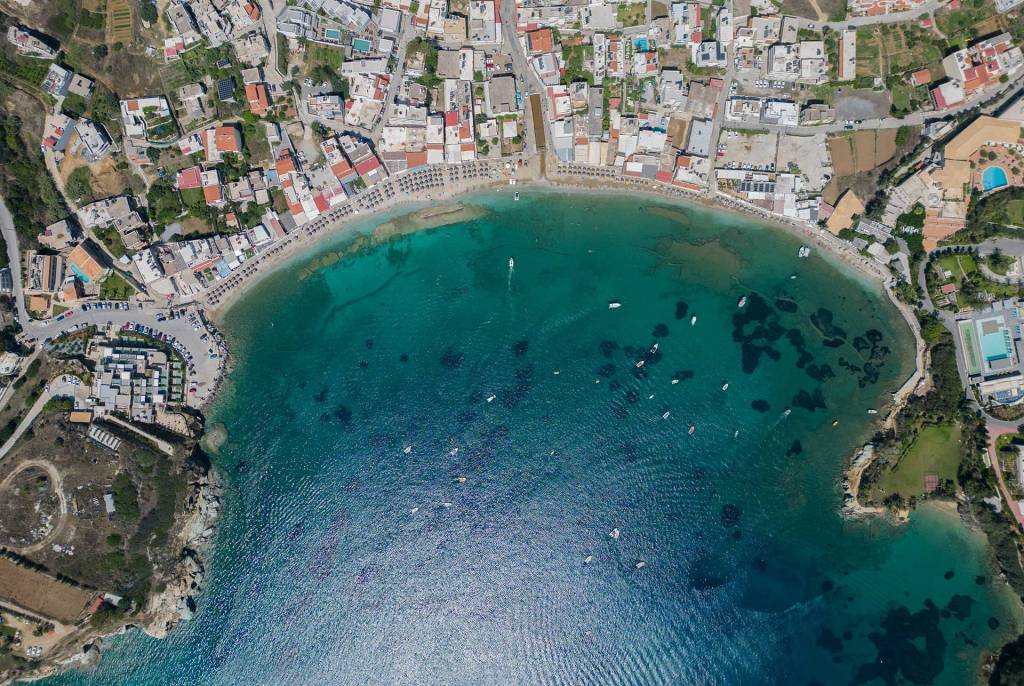 Aerial view of Agia Pelagia Seaside Village in Heraklion.