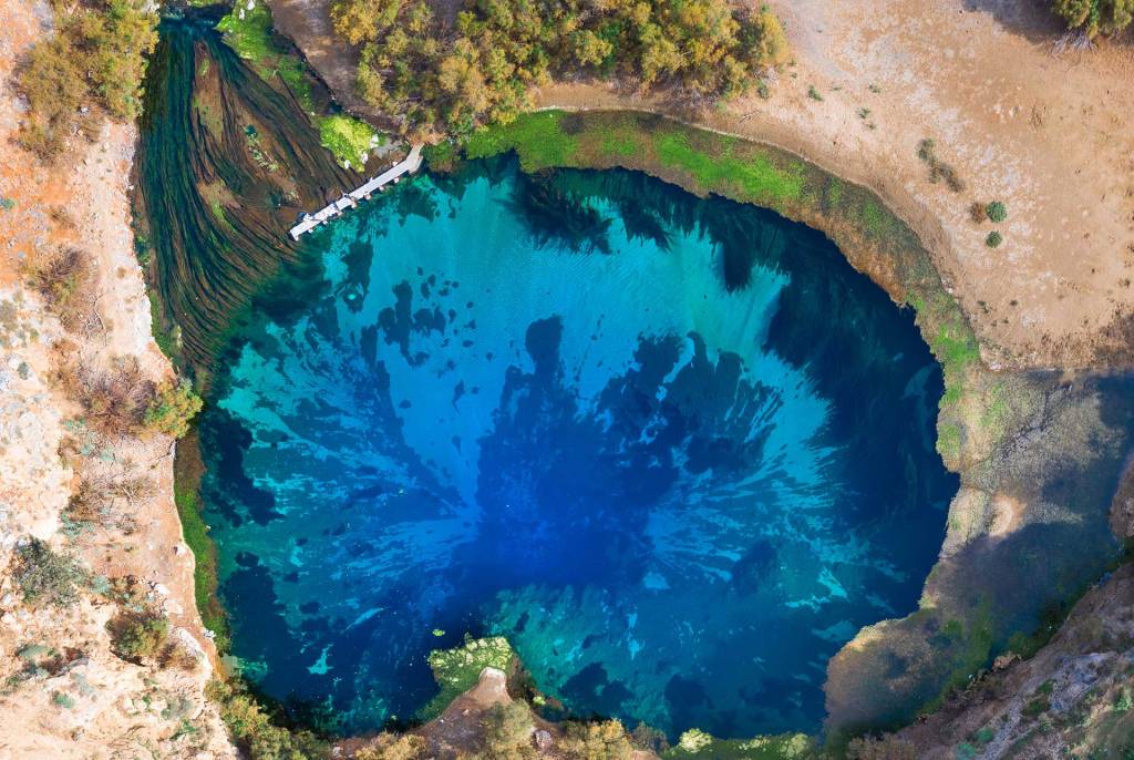 Aerial view of Lake Almyros in Heraklion.