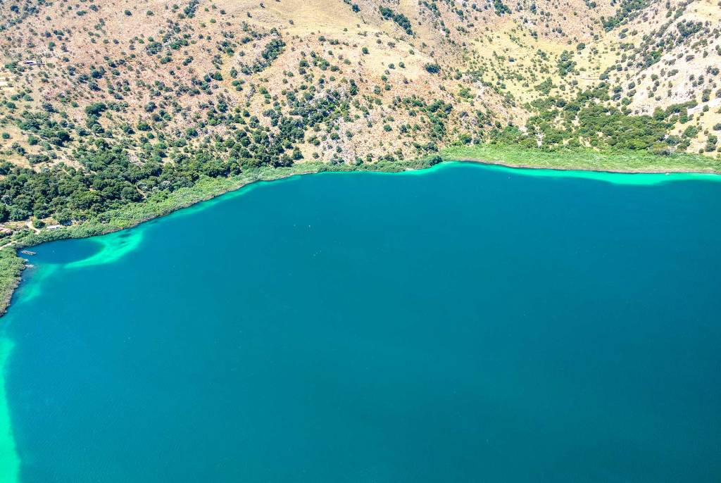 Aerial view of the beautiful Kournas Lake.