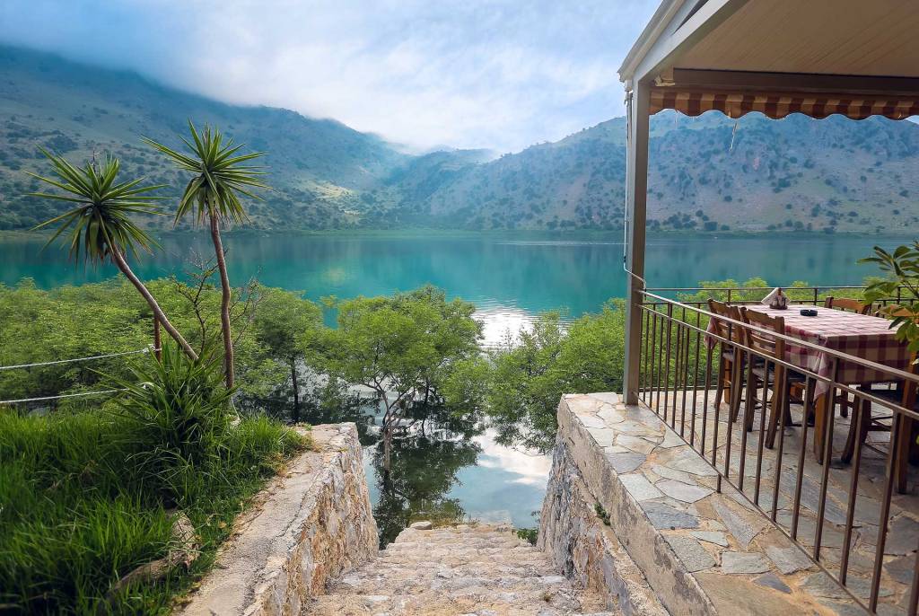 The stunning view of a tavern in Lake Kournas.