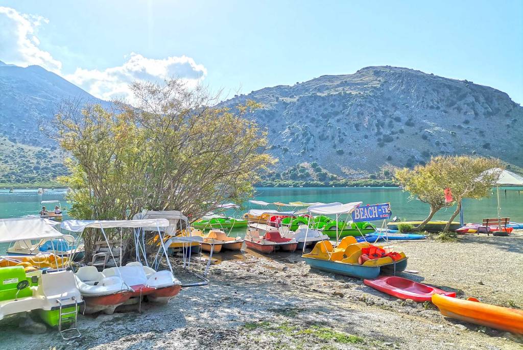Pedal boats are available for rent in Lake Kournas.