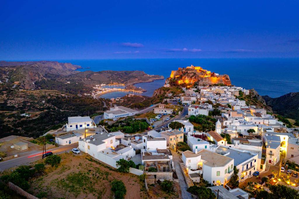 Night view of the castle and Chora of Kythira.
