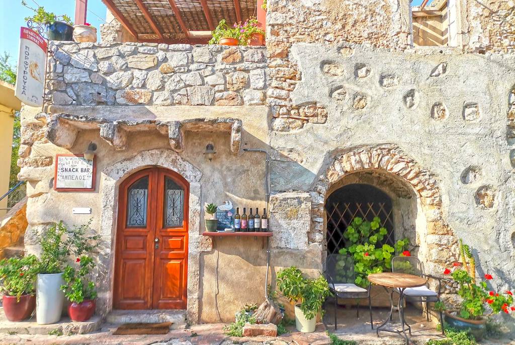 A stone-built wine bar in Milopotamos Village (Kythira Island).