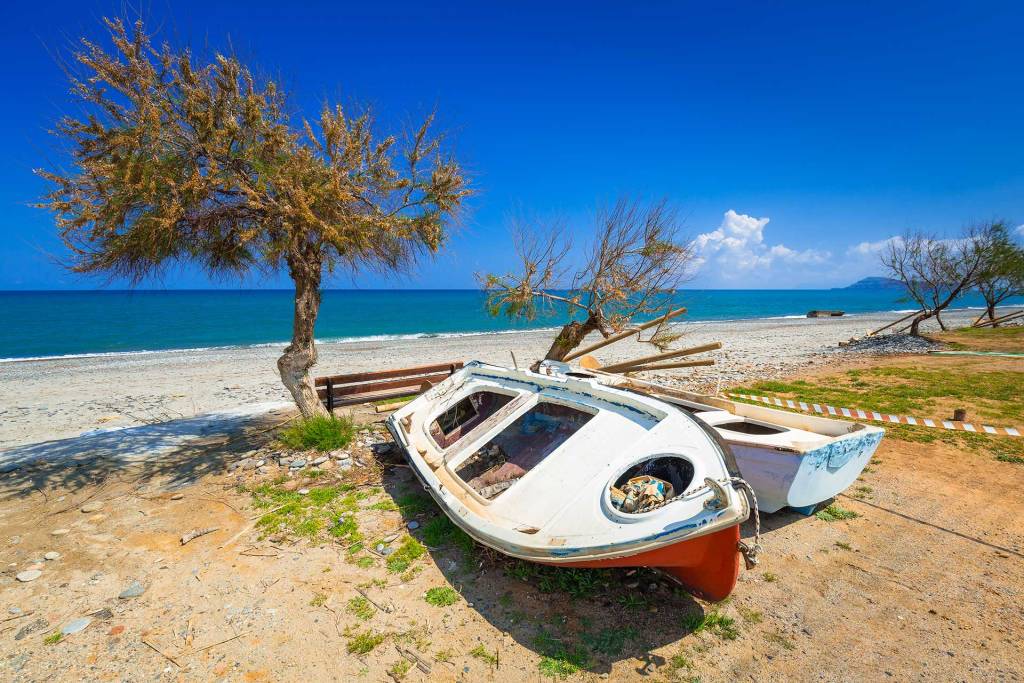 An abandoned fishing boat in Maleme.