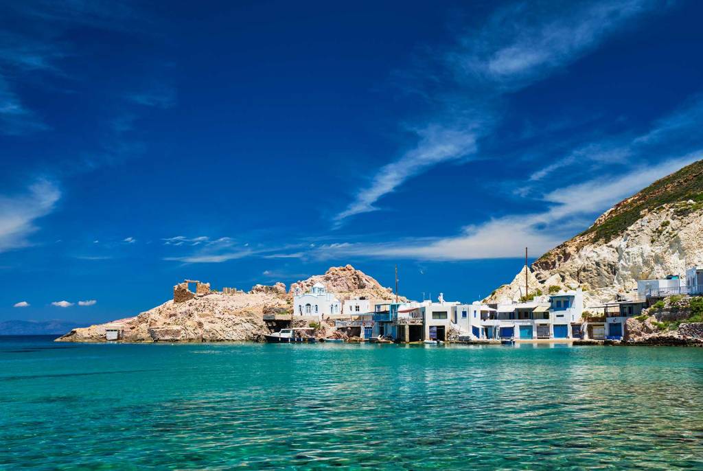 The picturesque Firopotamos Beach in Milos.