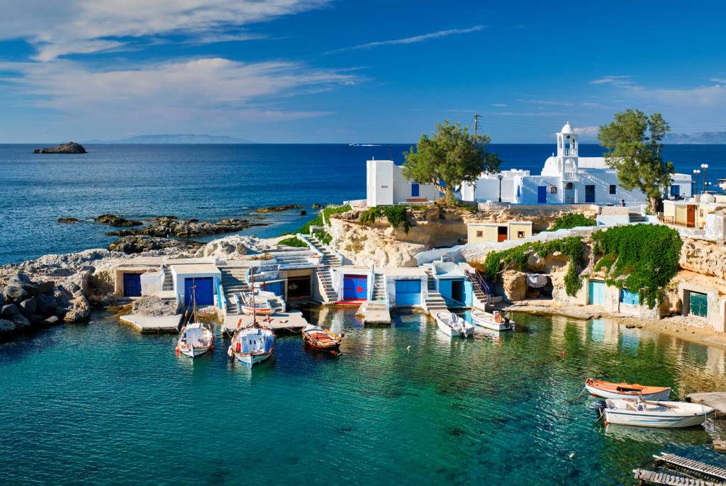 Fishing boats in Mandrakia Village, on Milos Island.
