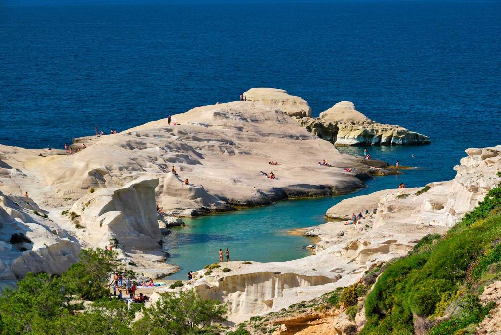 The landscape of Sarakiniko Beach in Milos.