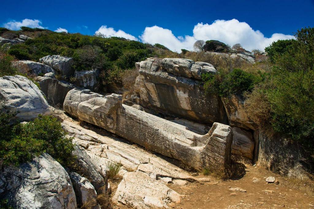 The statue of Kouros (Apollonas) close to Melanes Village in Naxos.