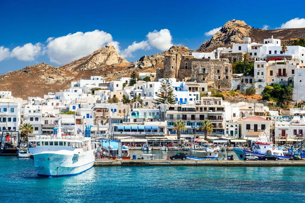 Small boats in the picturesque port of Naxos Town.