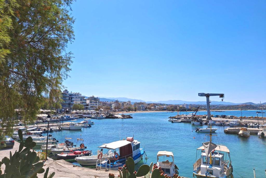 The port of Nea Chora is full of small fishing boats.