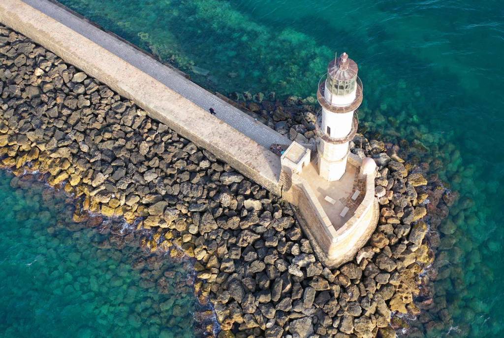 Aerial view of the Egyptian Lighthouse in Chania.