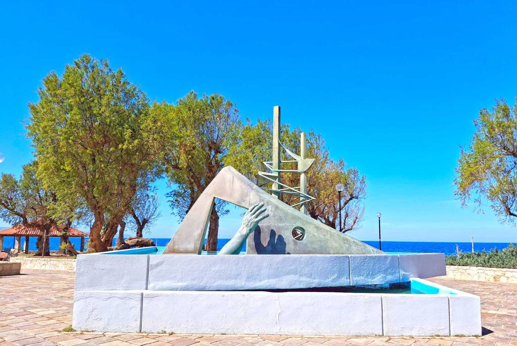 The Talos Square Fountain (Hand Monument) in Chania Old Town.