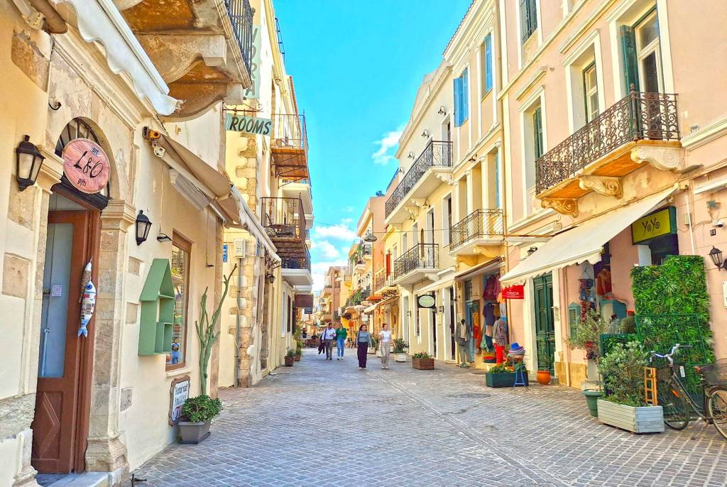 Beautiful, traditional buildings in the narrow streets of Chania Old Town.
